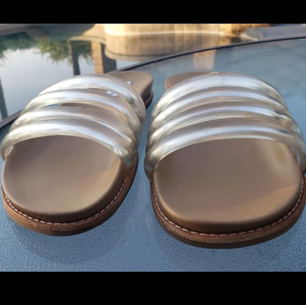 Steve Madden Clear Strap Tan Slide Sandals - Picture 6 of 9
